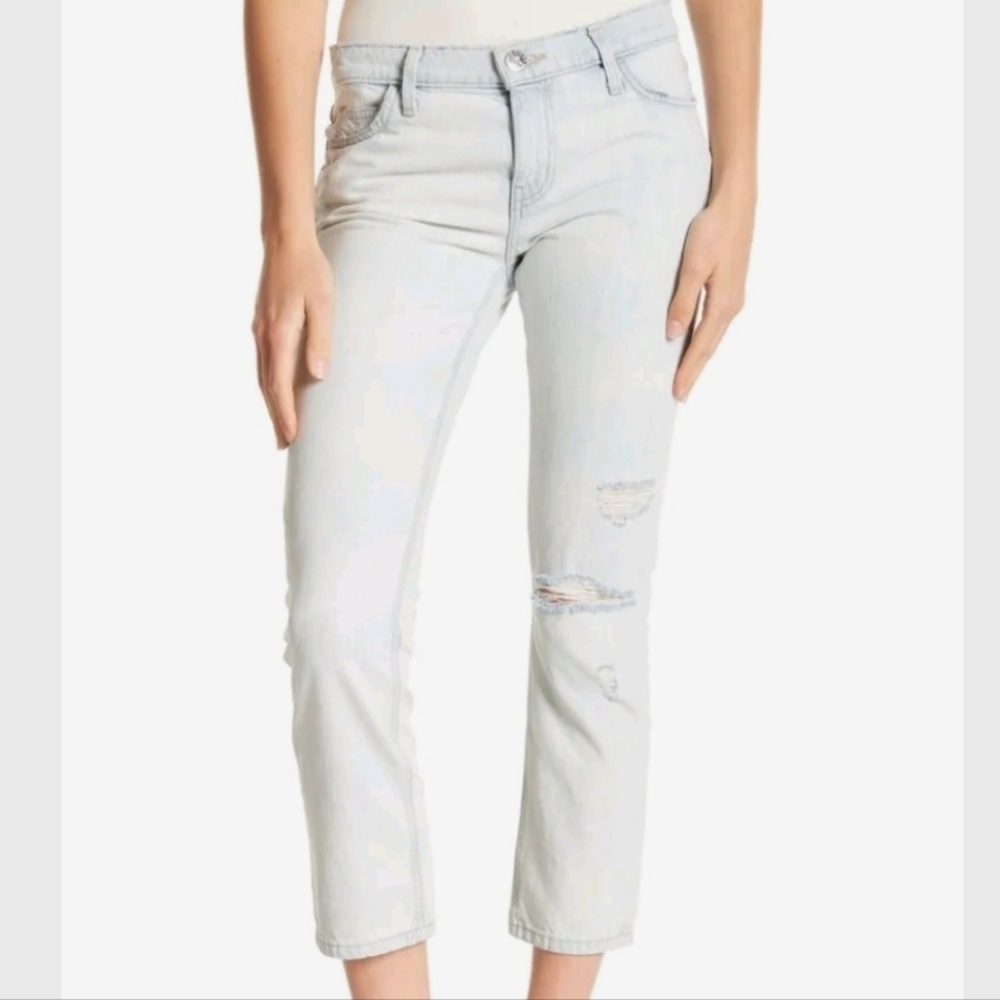 Current/Elliott The Cropped Straight Jeans Channon Destroy Light Wash 27